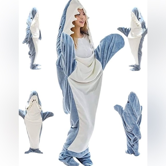 Other - NWOT Shark Plush One Piece Oversized Footie Pajama Costume SZ XS Grey White